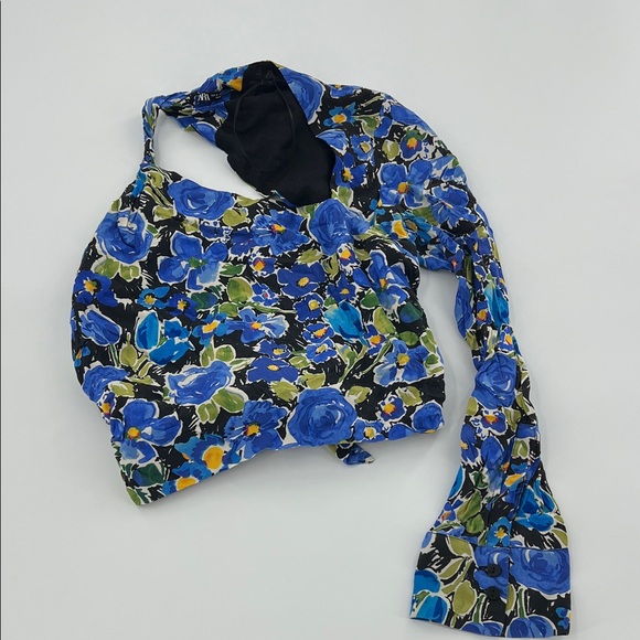 Zara Blue Floral Print Asymmetric Top Size M - Picture 3 of 8